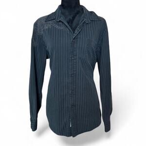 Y2K Relaxed Black Embroidered Button Down – Whimsygoth Western [Mens L]